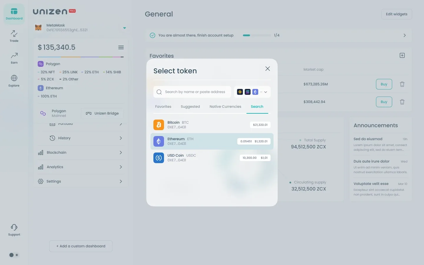 Token list with balances