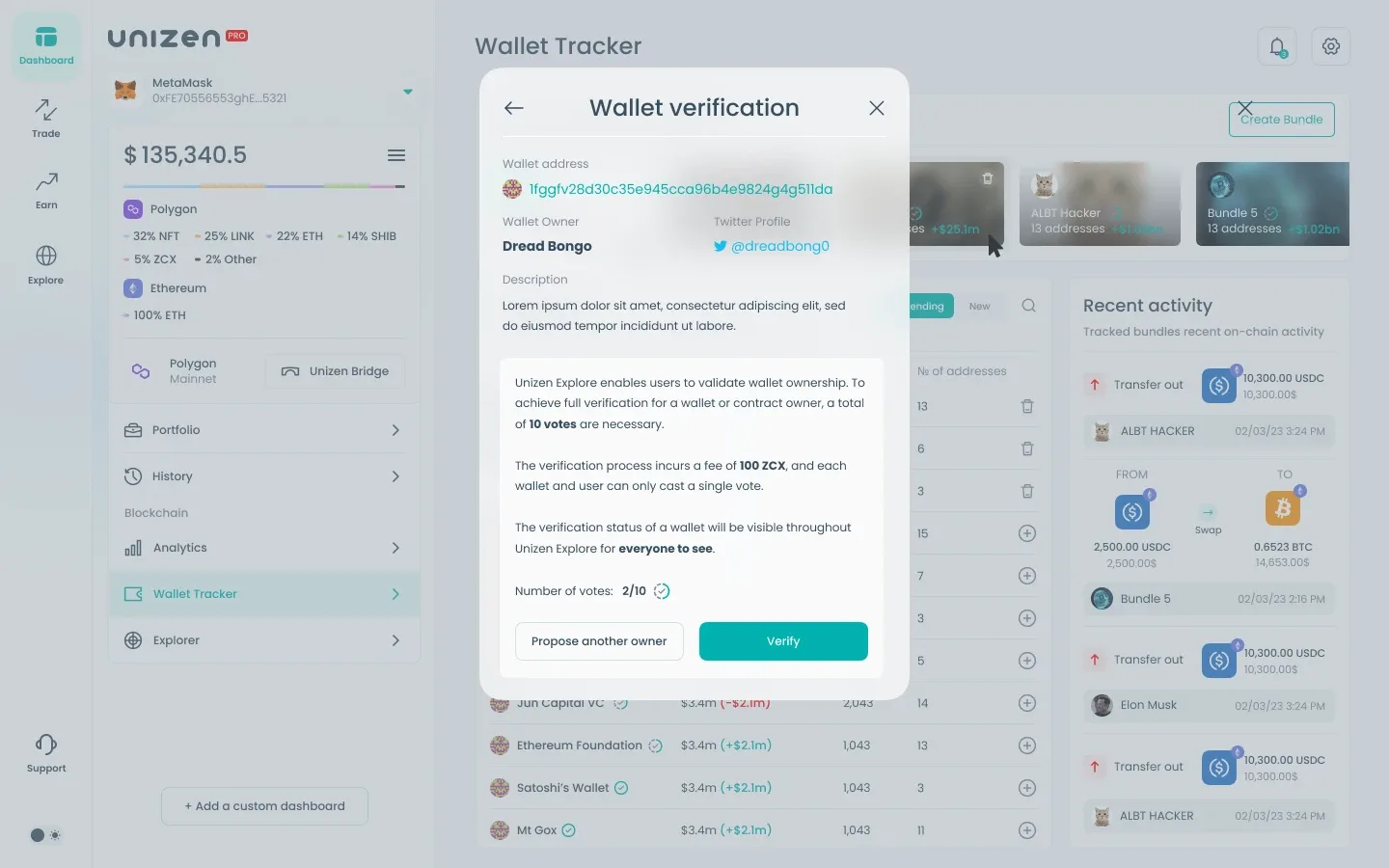 Wallet tracker bundle states