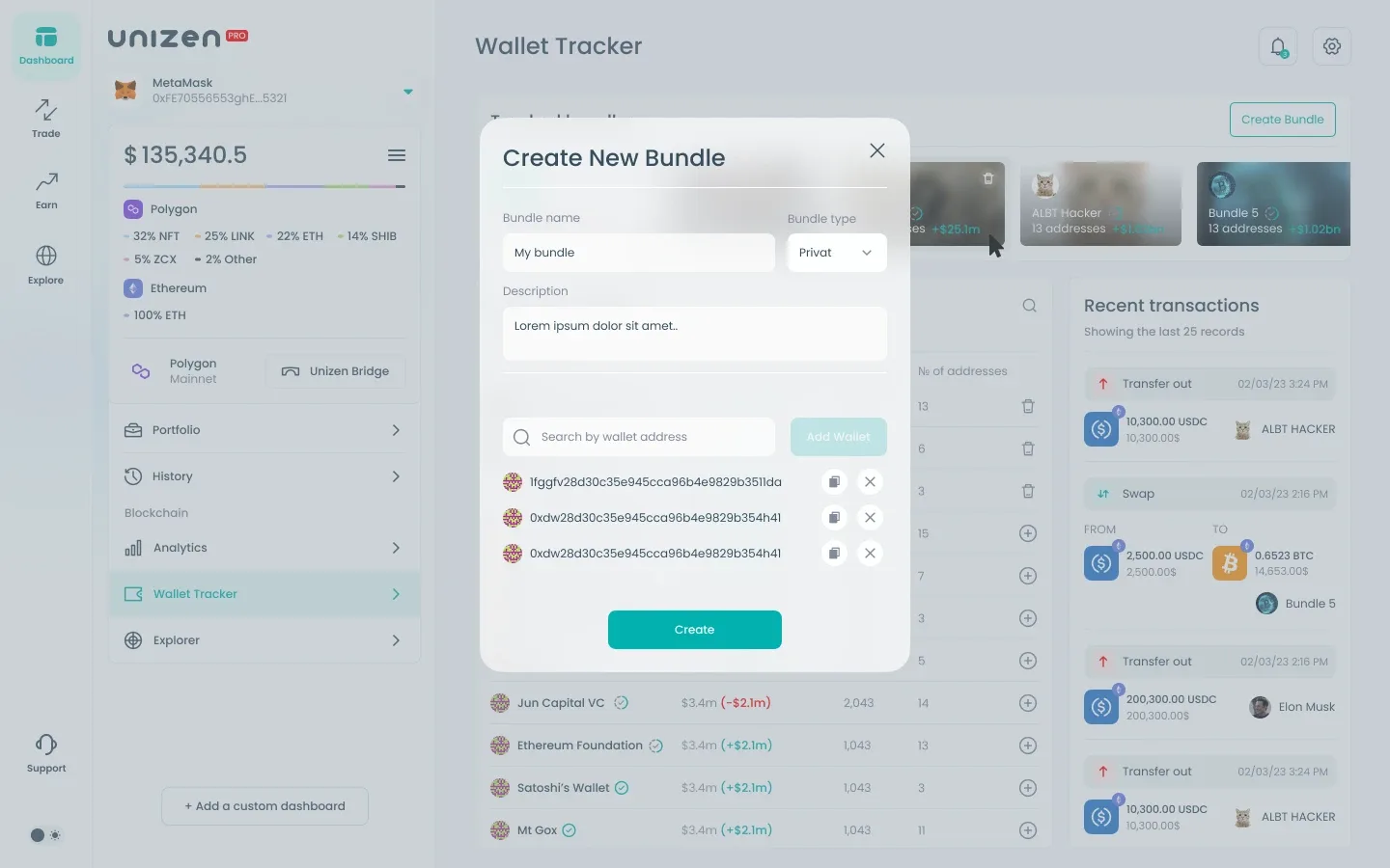 Private wallet bundle view
